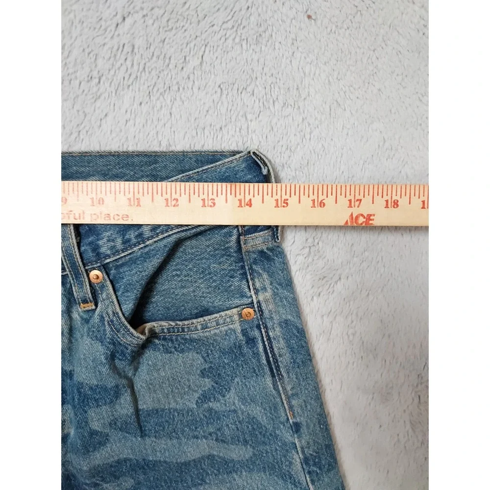 Levis 501 Shorts Mens 29 Premium Denim Camo Print Blue Button Fly Frayed Hem